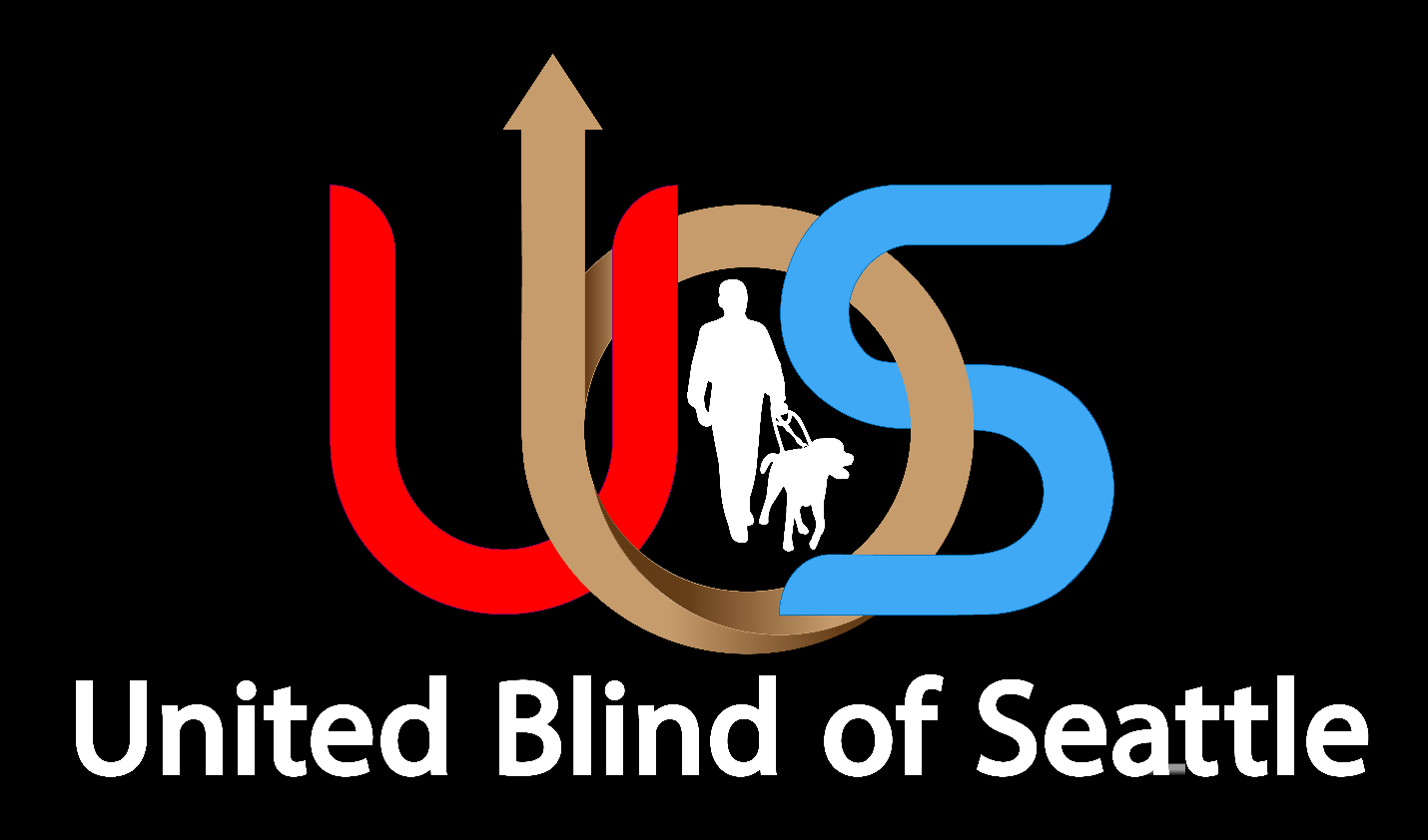 United Blind of Seattle Logo. Titled with White Text over black background.